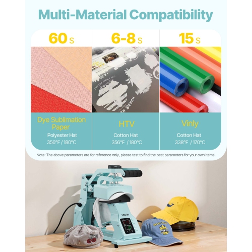 VEVOR Hat Heat Press Machine, with 2pcs Interchangeable Platens, Precise Temperature and Time Control, Hat Press for HTV Iron On and Sublimation