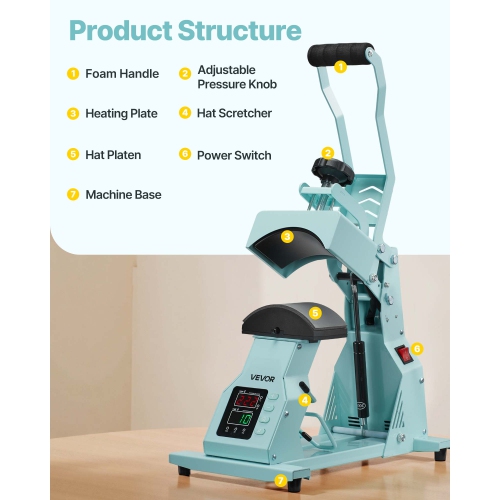VEVOR Hat Heat Press Machine, with 2pcs Interchangeable Platens, Precise Temperature and Time Control, Hat Press for HTV Iron On and Sublimation