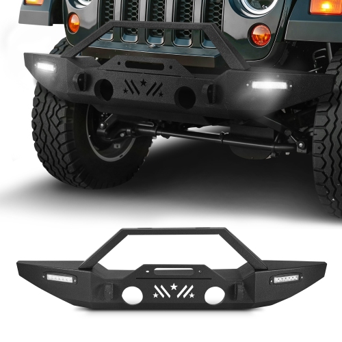 VEVOR Front Bumper Compatible with 2007-2024 Jeep Wrangler JK/JKU JL/JLU & Gladiator JT - with 2PCS LED Light Bars,Winch Plate & Fog Light