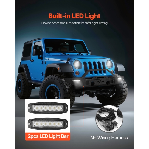 VEVOR Front Bumper Compatible with 2007-2024 Jeep Wrangler JK/JKU JL/JLU & Gladiator JT - with 2PCS LED Light Bars,Winch Plate & Fog Light