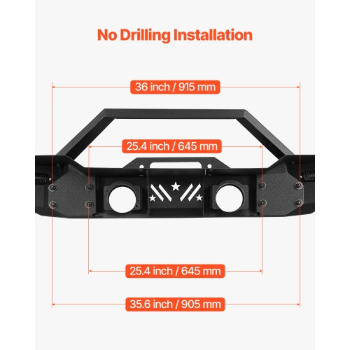VEVOR Front Bumper Compatible with 2007-2024 Jeep Wrangler JK/JKU JL/JLU & Gladiator JT - with 2PCS LED Light Bars,Winch Plate & Fog Light
