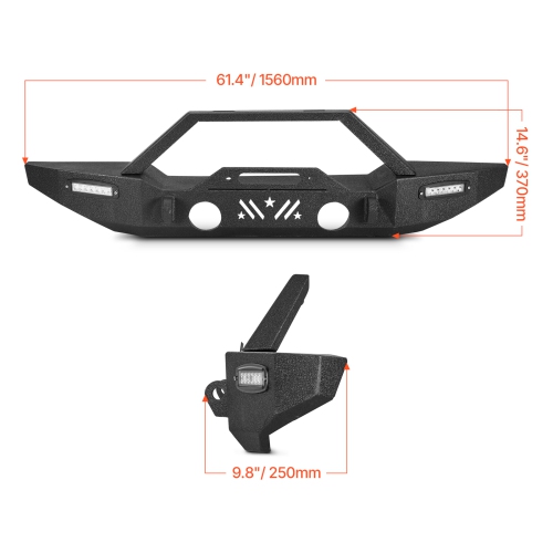 VEVOR Front Bumper Compatible with 2007-2024 Jeep Wrangler JK/JKU JL/JLU & Gladiator JT - with 2PCS LED Light Bars,Winch Plate & Fog Light