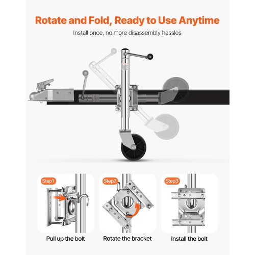 VEVOR 1000 lbs Load Trailer Jack with Wheel, Heavy Duty Swivel Boat Trailer Jack with PP Single Wheel & Ergonomic Handle, 10-inch Lift, Fit for RVs,