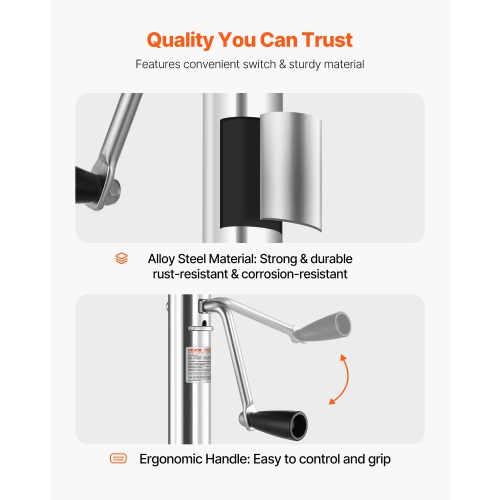 VEVOR 1000 lbs Load Trailer Jack with Wheel, Heavy Duty Swivel Boat Trailer Jack with PP Single Wheel & Ergonomic Handle, 10-inch Lift, Fit for RVs,