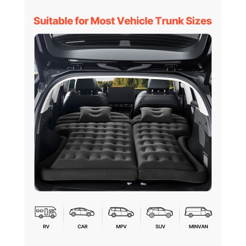 VEVOR 2 Pillows Car Air Mattress, Inflatable Car Camping Mattress, Flocking Thickened Travel Beds, Durable Portable Sleeping Pad with Air Pump,