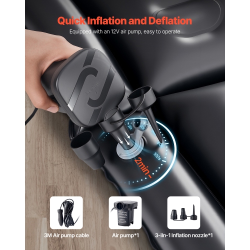 VEVOR 2 Pillows Car Air Mattress, Inflatable Car Camping Mattress, Flocking Thickened Travel Beds, Durable Portable Sleeping Pad with Air Pump,