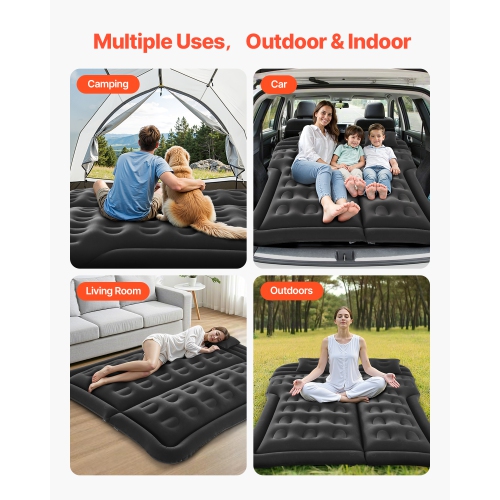 VEVOR 2 Pillows Car Air Mattress, Inflatable Car Camping Mattress, Flocking Thickened Travel Beds, Durable Portable Sleeping Pad with Air Pump,