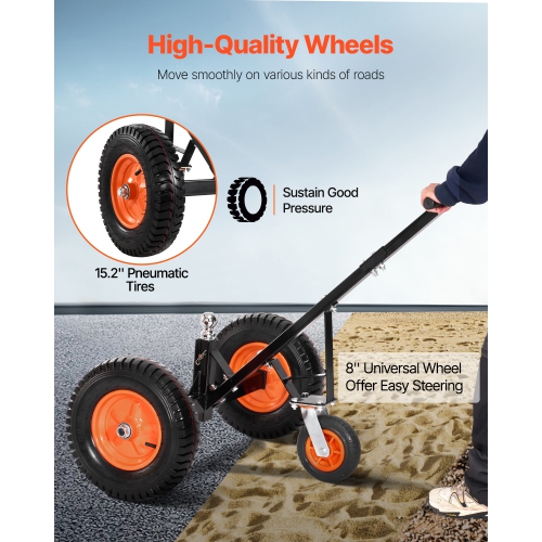 VEVOR 18 to 22 inch Height Trailer Dolly, 1200lbs Tongue Weight Capacity, Carbon Steel Trailer Mover, 2 inch Ball, 15.2 inch Pneumatic Tires, for