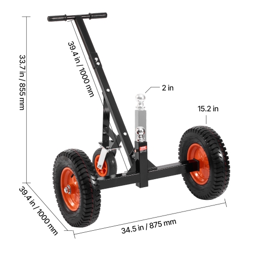 VEVOR 18 to 22 inch Height Trailer Dolly, 1200lbs Tongue Weight Capacity, Carbon Steel Trailer Mover, 2 inch Ball, 15.2 inch Pneumatic Tires, for