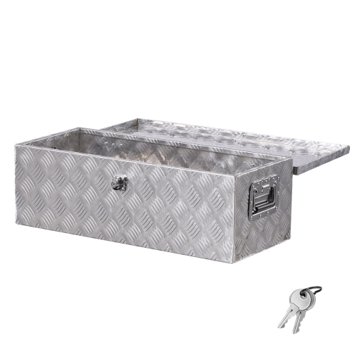 VEVOR 30"x13"x9.6" Heavy Duty Aluminum Truck Bed Tool Box, Stripes Plated Tool Box with Side Handle and Lock Keys, Storage Toolbox Chest Organizer