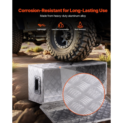 VEVOR 30"x13"x9.6" Heavy Duty Aluminum Truck Bed Tool Box, Stripes Plated Tool Box with Side Handle and Lock Keys, Storage Toolbox Chest Organizer