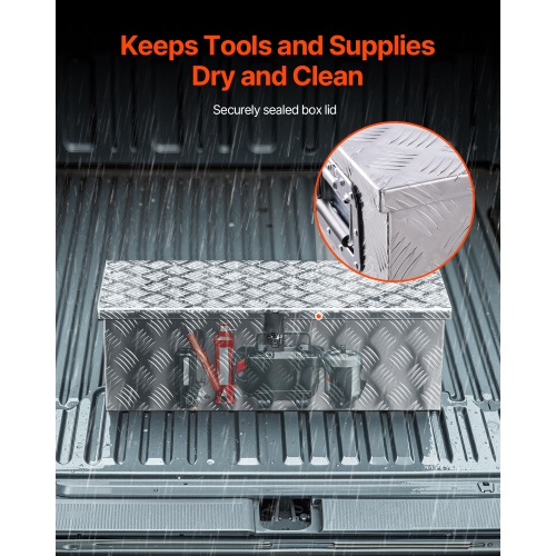 VEVOR 30"x13"x9.6" Heavy Duty Aluminum Truck Bed Tool Box, Stripes Plated Tool Box with Side Handle and Lock Keys, Storage Toolbox Chest Organizer