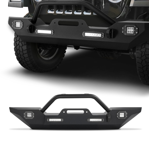 Pare-chocs avant VEVOR compatible avec Jeep Wrangler JL JLU et Gladiator JT 2018-2024 - avec barres lumineuses LED 2PCS, phares de travail LED 2PCS,