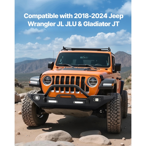 Pare-chocs avant VEVOR compatible avec Jeep Wrangler JL JLU et Gladiator JT 2018-2024 - avec barres lumineuses LED 2PCS, phares de travail LED 2PCS,