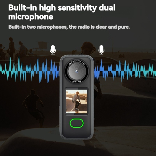 Action camera, voice recorder, pocket camera, IPX6 waterproof, built-in dual microphones, suitable for action camera recording - 128GB memory card