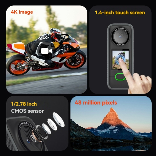 Action camera, voice recorder, pocket camera, IPX6 waterproof, built-in dual microphones, suitable for action camera recording - 64GB memory card