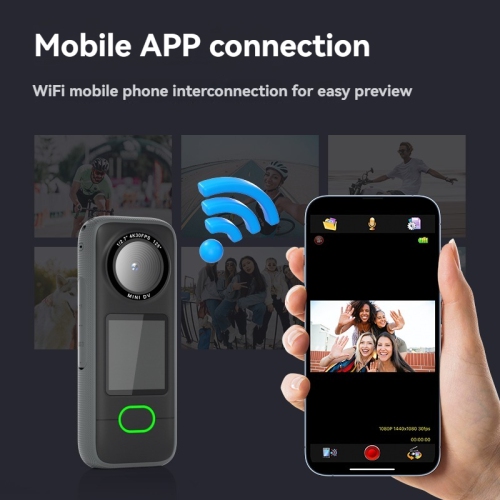 Action camera, voice recorder, pocket camera, IPX6 waterproof, built-in dual microphones, suitable for action camera recording - memory card not