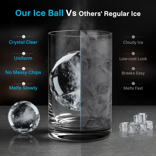 Machine à balles de glace avec cuillère à glaçons et autonettoyage d'Etust – 188 pièces/24&nbsp;h, sphères de glace de 1,97&nbsp;po, noir