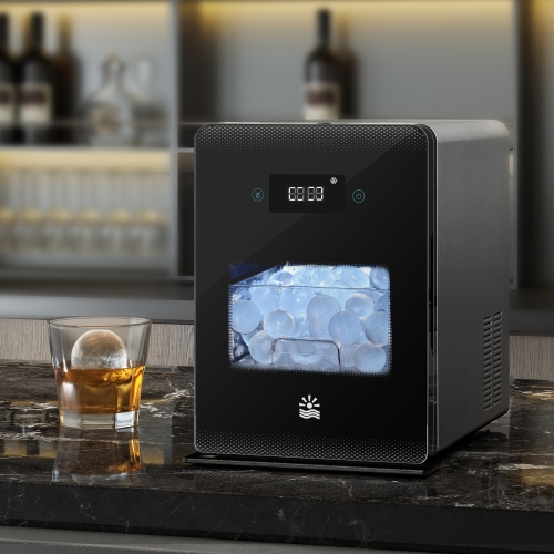 Machine à balles de glace avec cuillère à glaçons et autonettoyage d'Etust – 188 pièces/24&nbsp;h, sphères de glace de 1,97&nbsp;po, noir