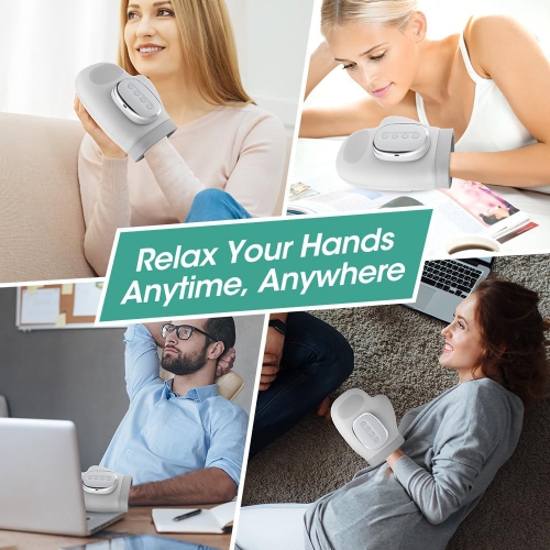 Gants de massage sans fil pour les mains avec chaleur et compression, 5 intensités, 3 niveaux de chaleur, 3 modes pour les doigts et le tunnel carpien