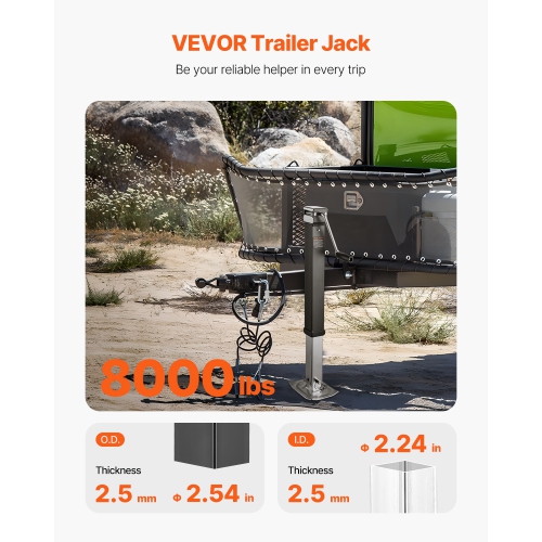 VEVOR 8000 lbs Dynamic Load Trailer Jack, Weld-on Pipe-Mount Swivel Trailer Jack with Ergonomic Handle, 15-inch Vertical Travel, Suitable for RV,