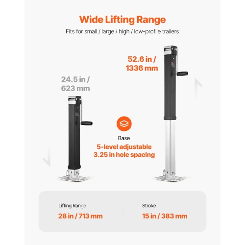 VEVOR 8000 lbs Dynamic Load Trailer Jack, Weld-on Pipe-Mount Swivel Trailer Jack with Ergonomic Handle, 15-inch Vertical Travel, Suitable for RV,
