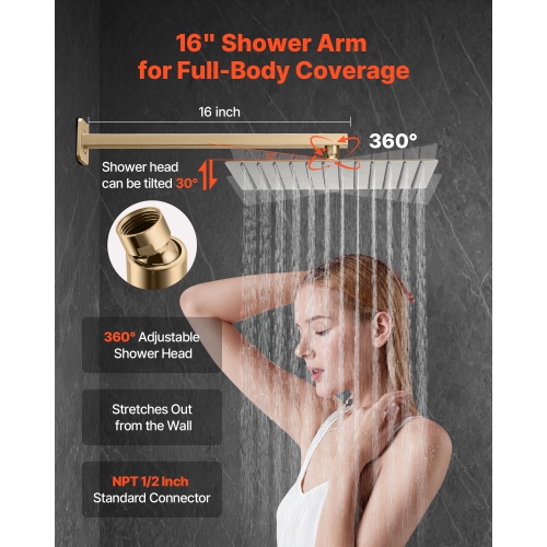 VEVOR 10-Inch Shower Faucet Set, Rainfall Bathroom Shower System with Square Rain Shower Head and Handheld Spray, Wall Mounted Bath Fixtures with