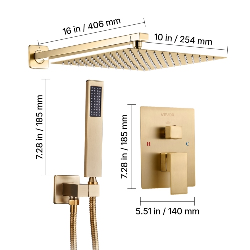 VEVOR 10-Inch Shower Faucet Set, Rainfall Bathroom Shower System with Square Rain Shower Head and Handheld Spray, Wall Mounted Bath Fixtures with