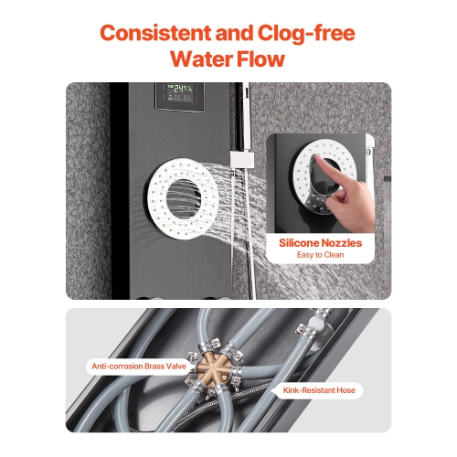 VEVOR 53 in Shower Panel Tower System with Rainfall Shower Head, LED, Brushed Stainless Steel Shower Column, 6-Function Faucet, Wall-Mount Rain