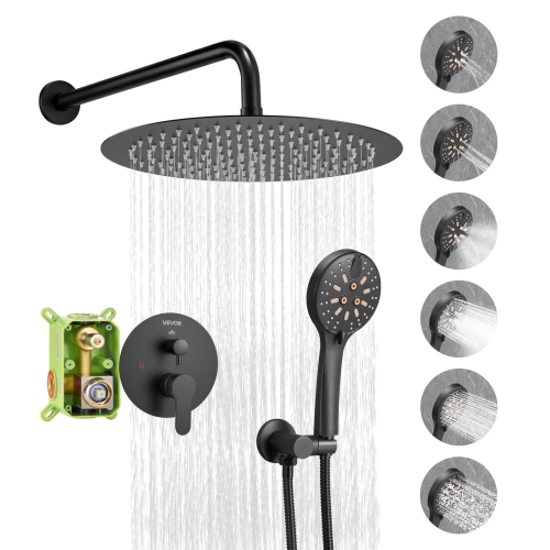 VEVOR 12-Inch Shower Faucet Set, Rainfall Bathroom Shower System with Round Rain Shower Head and Handheld Spray, Wall Mounted Bath Fixtures with