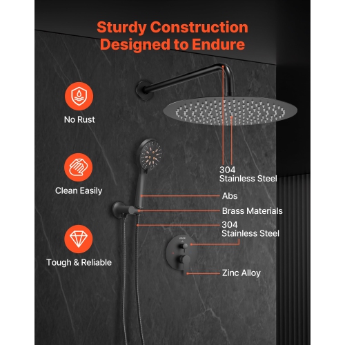 VEVOR 12-Inch Shower Faucet Set, Rainfall Bathroom Shower System with Round Rain Shower Head and Handheld Spray, Wall Mounted Bath Fixtures with