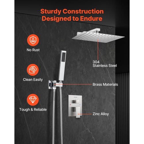 VEVOR 10-Inch Shower Faucet Set, Rainfall Bathroom Shower System with Square Rain Shower Head and Handheld Spray, Wall Mounted Bath Fixtures with