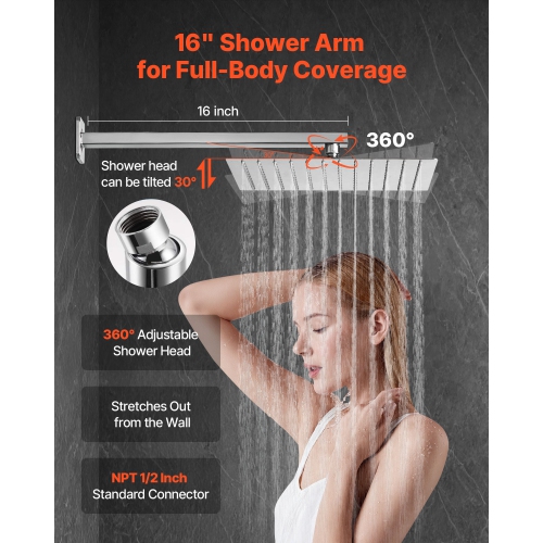 VEVOR 12-Inch Shower Faucet Set, Rainfall Bathroom Shower System with Square Rain Shower Head and Handheld Spray, Wall Mounted Bath Fixtures with