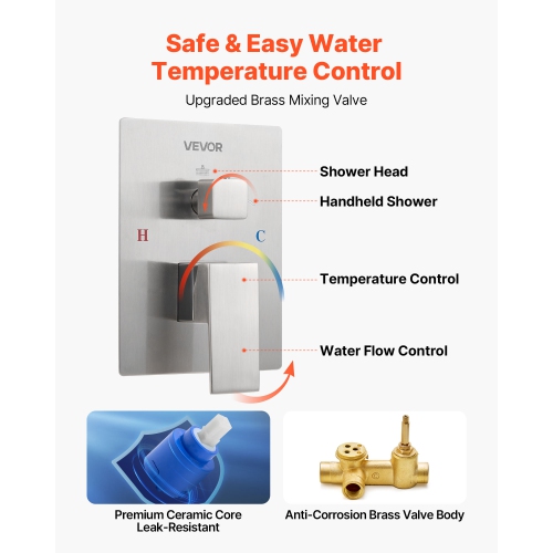 VEVOR 12-Inch Shower Faucet Set, Rainfall Bathroom Shower System with Square Rain Shower Head and Handheld Spray, Wall Mounted Bath Fixtures with