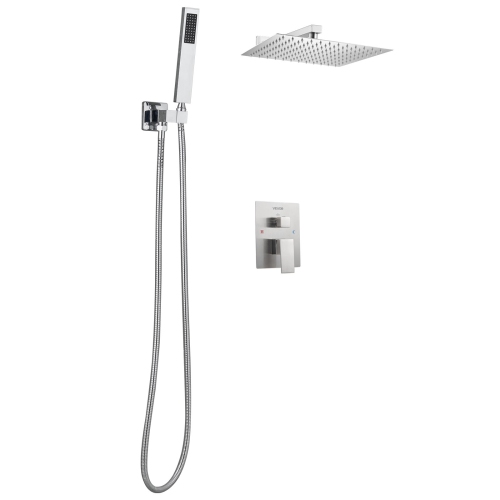 VEVOR 12-Inch Shower Faucet Set, Rainfall Bathroom Shower System with Square Rain Shower Head and Handheld Spray, Wall Mounted Bath Fixtures with