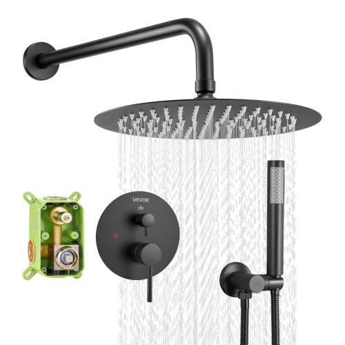 VEVOR 8-Inch Shower Faucet Set, Rainfall Bathroom Shower System with Round Rain Shower Head and Handheld Spray, Wall Mounted Bath Fixtures with Brass