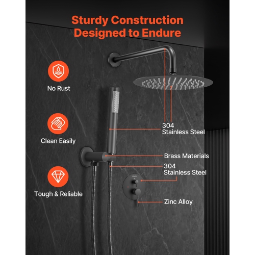 VEVOR 8-Inch Shower Faucet Set, Rainfall Bathroom Shower System with Round Rain Shower Head and Handheld Spray, Wall Mounted Bath Fixtures with Brass