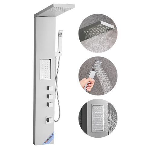 VEVOR 53 in Shower Panel Tower System with Rainfall Shower Head, Brushed Stainless Steel Shower Column, 3-Function Faucet, High Pressure Wall-Mount