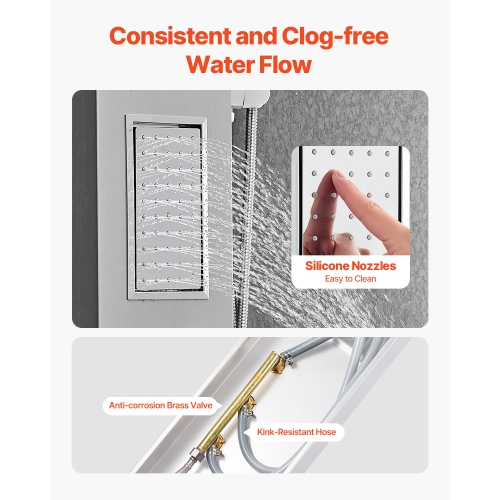 VEVOR 53 in Shower Panel Tower System with Rainfall Shower Head, Brushed Stainless Steel Shower Column, 3-Function Faucet, High Pressure Wall-Mount