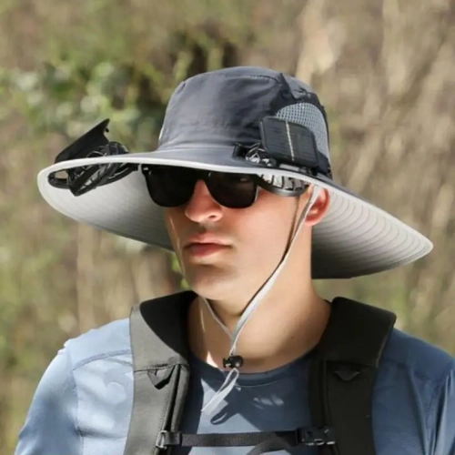 Hat with Fans Solar Power Bucket Hat Wide Brim Headwear Outdoor Sports Gear for Women Men Beach Vacation Fishing