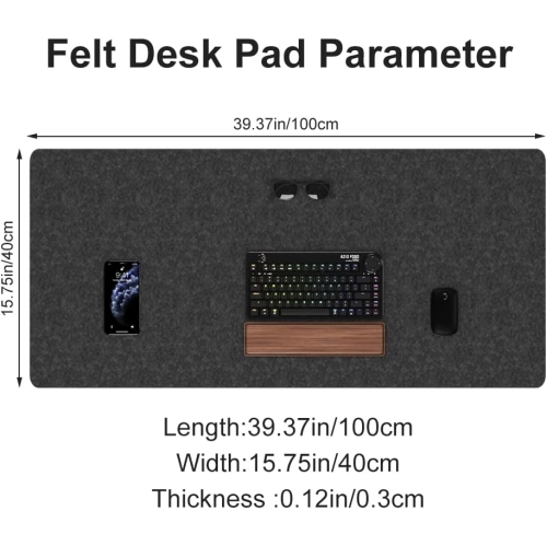 D Desk Mat, Felt Desk Pad,40''x16'' Large Full Mouse Pad, Keyboard Mat,100X40cm Desk Pad Protector for PC,Computers, Laptops, Office and Home