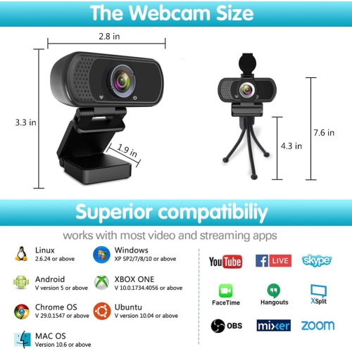 Z 1080P Webcam,Live Streaming Web Camera with Stereo Microphone, Desktop or Laptop USB Webcam with 110 Degree View Angle, HD N5 Webcam for Video