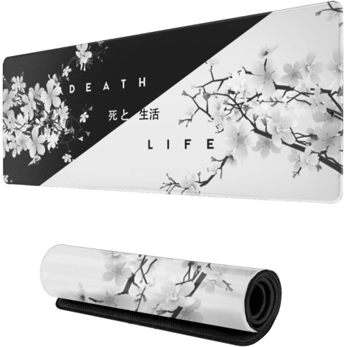Black and White Mouse Pad Cherry Blossom Gaming Mouse Pad XL Long Mouse Pad Large XXL Mousepad Extended Stitched Edges Non-Slip Rubber Base Mice Pad