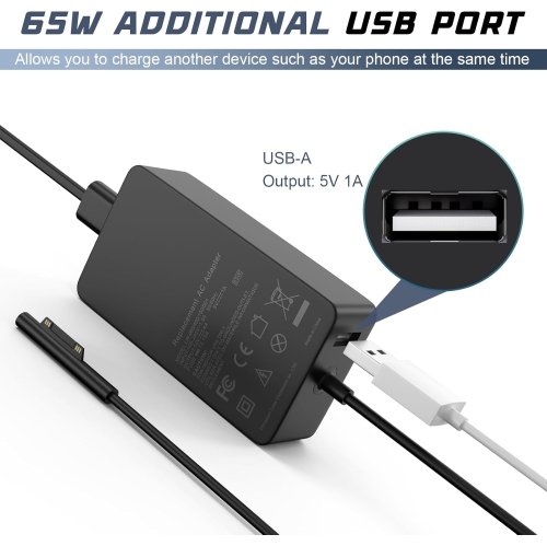 T Surface Pro Charger 65W Surface Laptop Charger, Compatible with Microsoft Surface Pro 9/8/7/6/5/4/3/X Surface Go 3/2/1 Surface Laptop 5/4/3/2/1