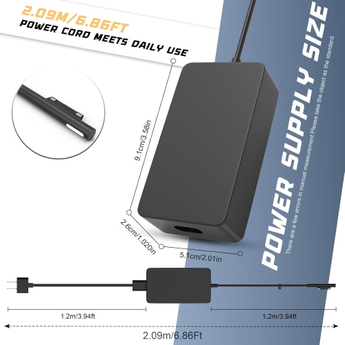 T Surface Pro Charger 65W Surface Laptop Charger, Compatible with Microsoft Surface Pro 9/8/7/6/5/4/3/X Surface Go 3/2/1 Surface Laptop 5/4/3/2/1