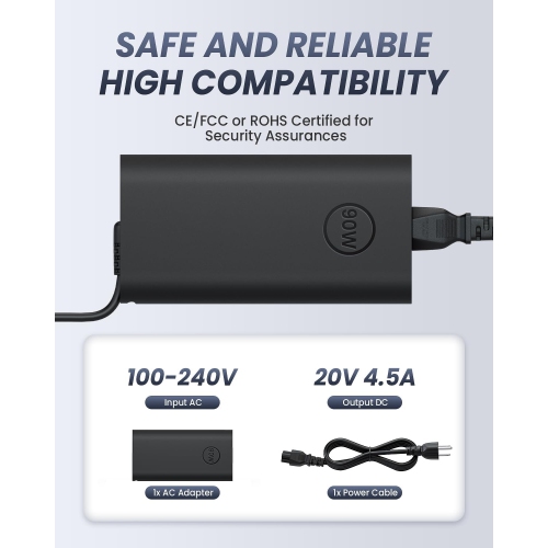 USB C Charger 90W Laptop Charge for Dell Laptops - Compatible with Latitude 5440 5540 5420 5520 7420 5430 7430 7330 7320,XPS 13 XPS 15 2 in1 9575,