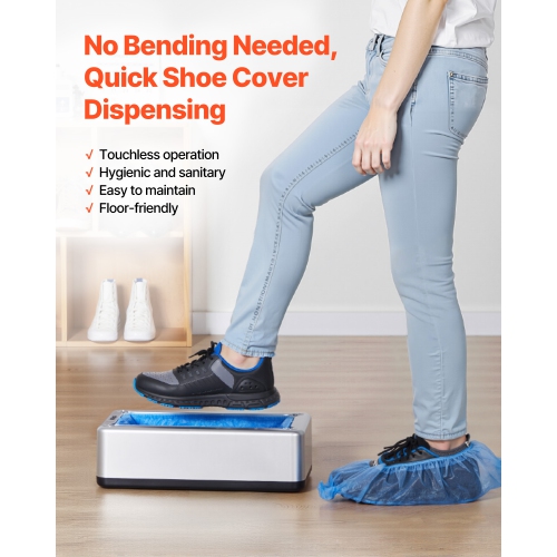 VEVOR Shoe Cover Dispenser, Automatic Shoe Covers Dispenser with 100 Pcs of Non-Slip Disposable Shoes Covers, Fits Size Up to US 11, for Home,