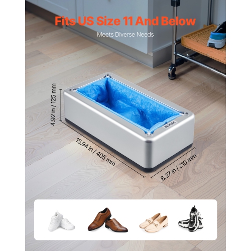 VEVOR Shoe Cover Dispenser, Automatic Shoe Covers Dispenser with 100 Pcs of Non-Slip Disposable Shoes Covers, Fits Size Up to US 11, for Home,
