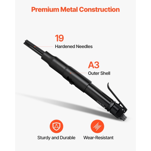 VEVOR 3400BPM Air Needle Scaler, Pneumatic Scaler for Rust Paint Removal - with 3-Speed Adjustment, 19 Hardened Needles & 3 Air Nozzle Connectors -