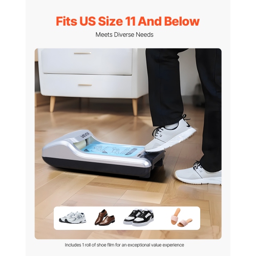 VEVOR Shoe Cover Dispenser, Automatic Shoe Film Machine with 1 Roll of Non-Slip Disposable Sole Membrane, Fits Size Up to US 11, for Home, Office,